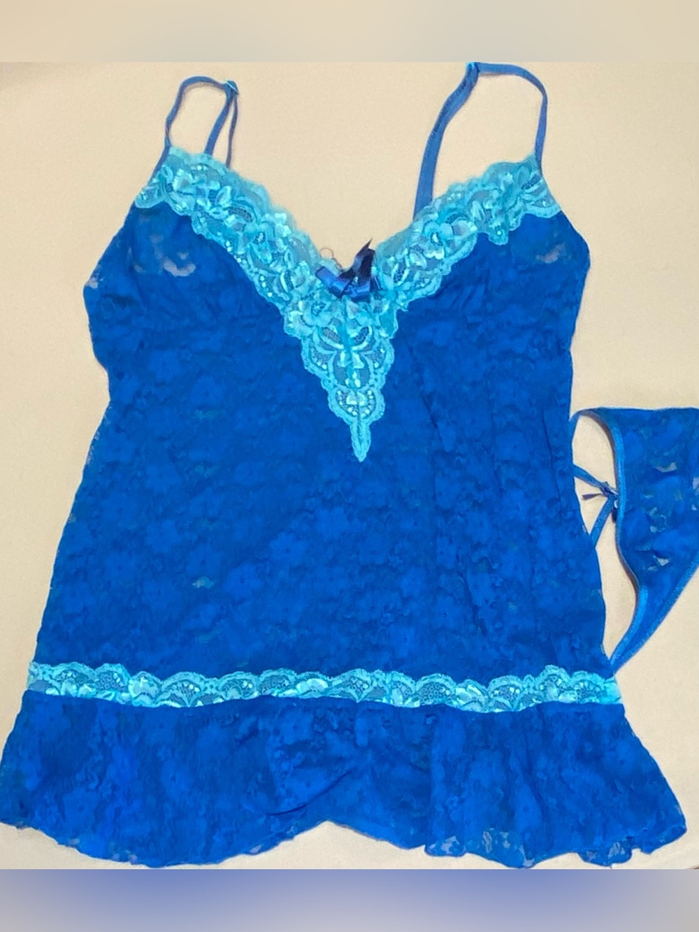In Bloom Blue Lace Babydoll Set, size L - Picture 4 of 5
